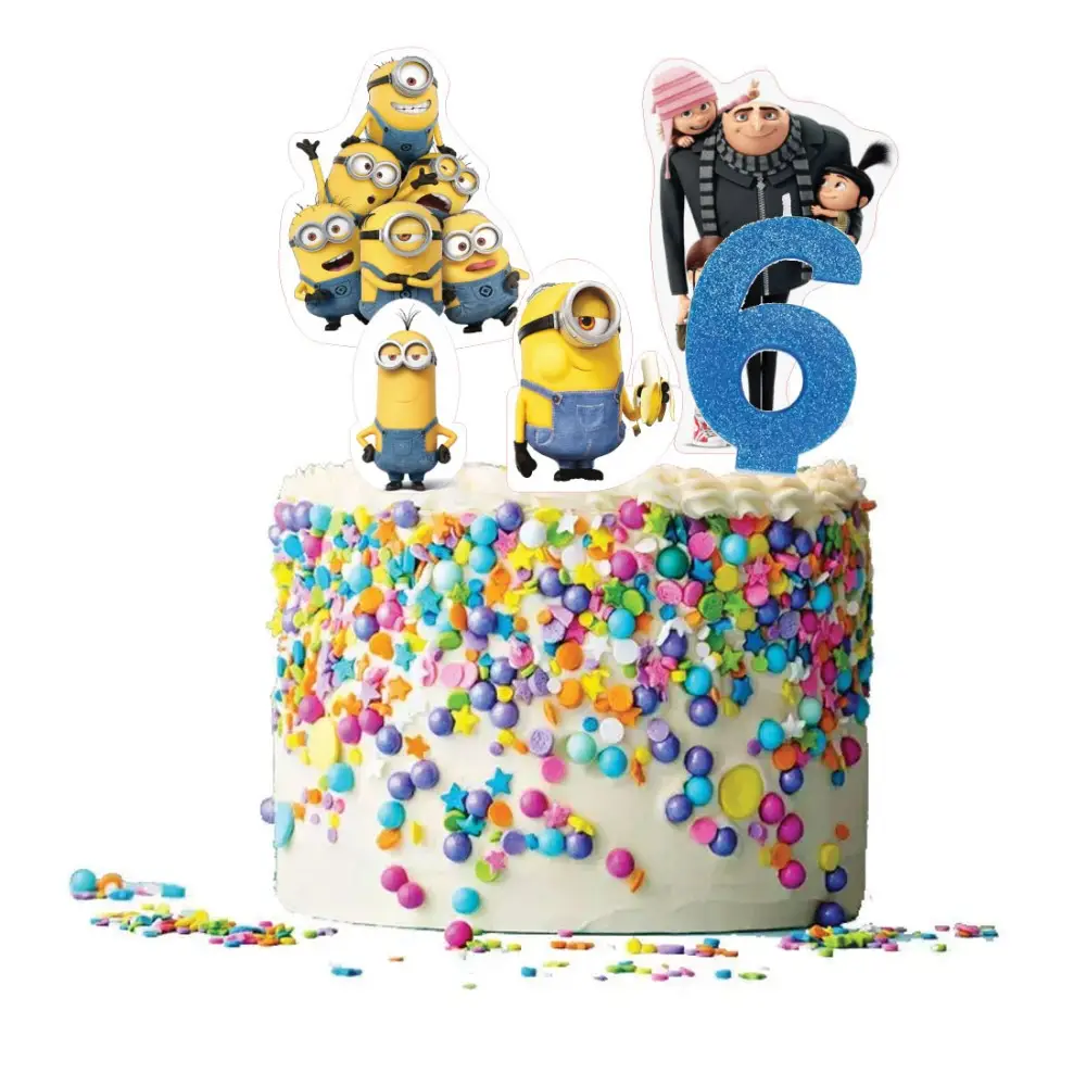 Set per Decorazione Torta Minions con 5 Topper Picks e Candelina Numerale