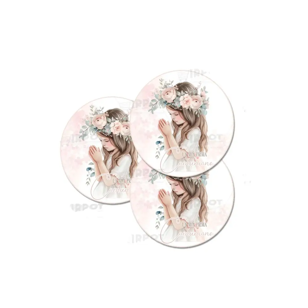 Adesivo Tondo Prima Comunione Romantic Girl - 1 PZ