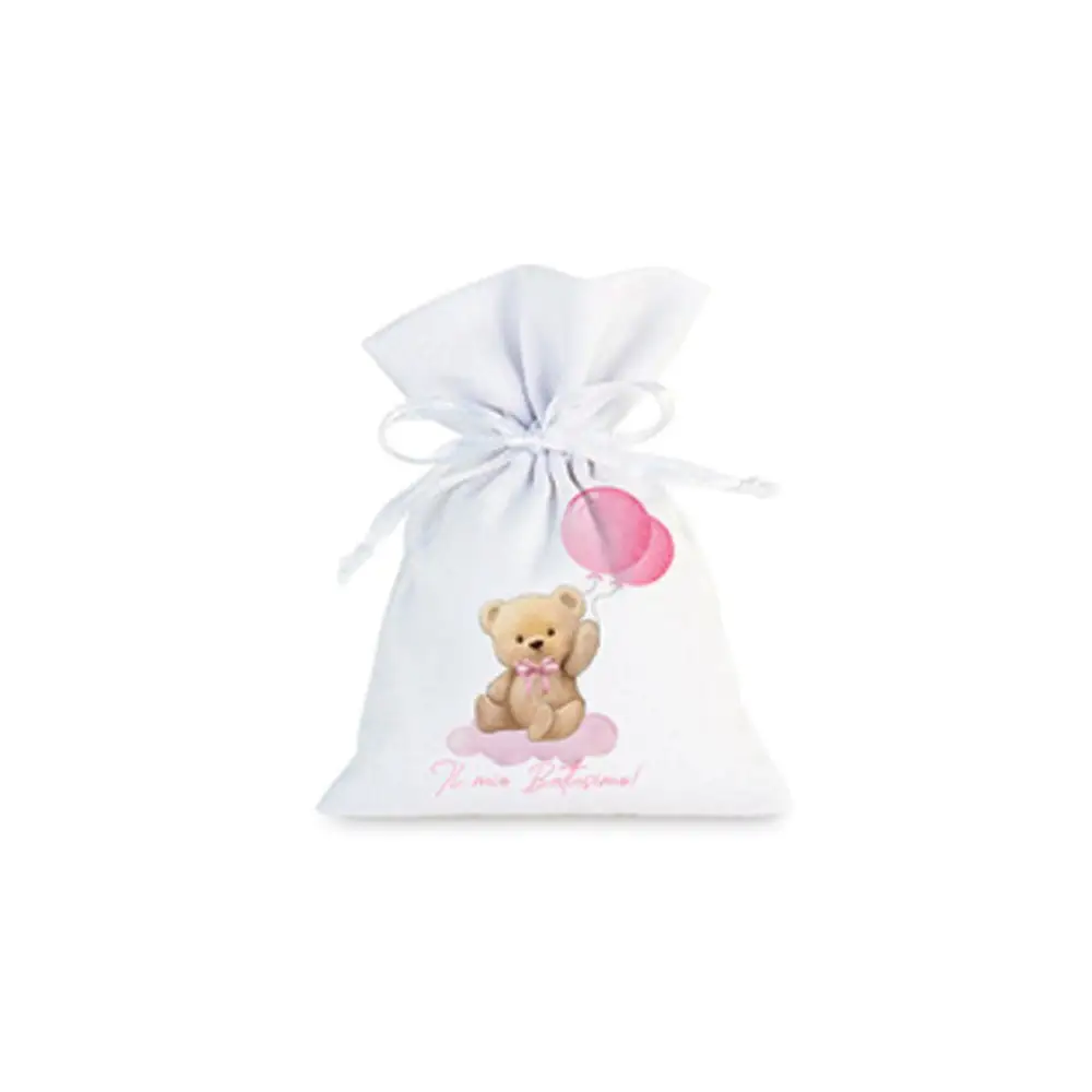 30 Sacchetti battesimo teddy Rosa personalizzabili