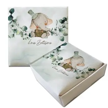 Scatolina Portaconfetti Mattonella Battesimo Elefantino Green - 1 pz