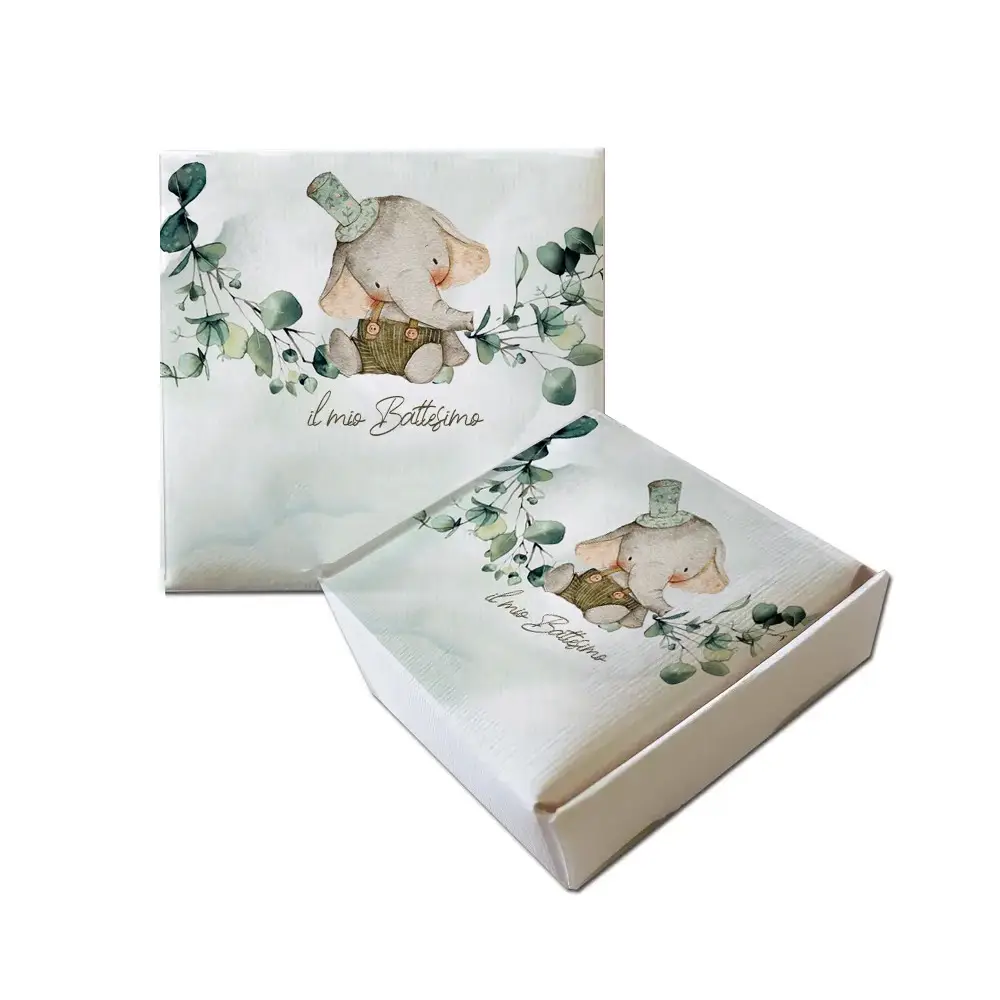 Scatolina Portaconfetti Mattonella Battesimo Elefantino Green - 50 pz