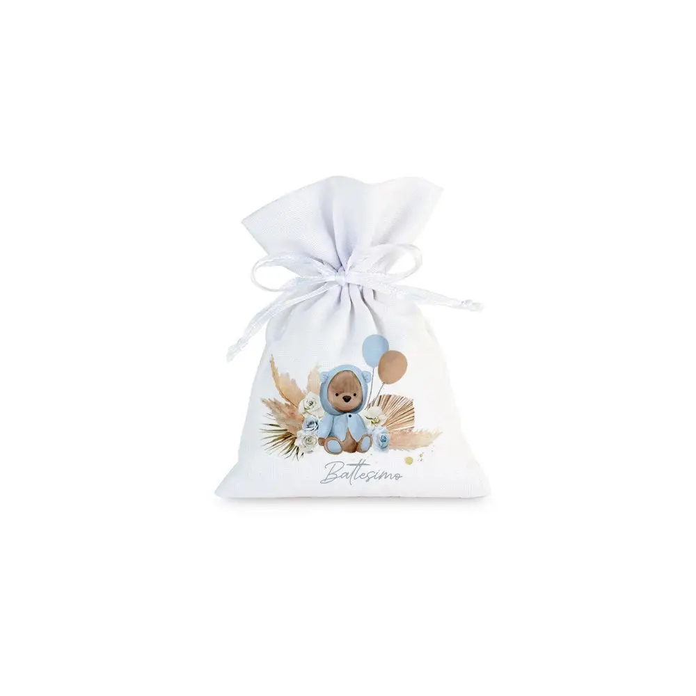 30 Sacchetti Orsetto Pampas Celeste personalizzabili