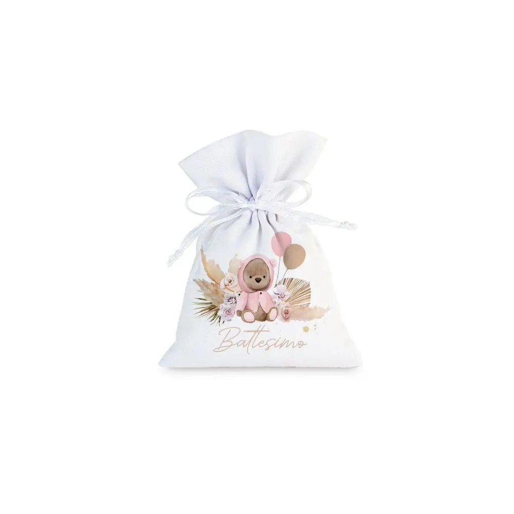 30 Sacchetti Orsetto Pampas Rosa personalizzabili