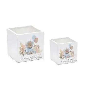 Vaso cubo Orsetto Pampas Celeste personalizzabile