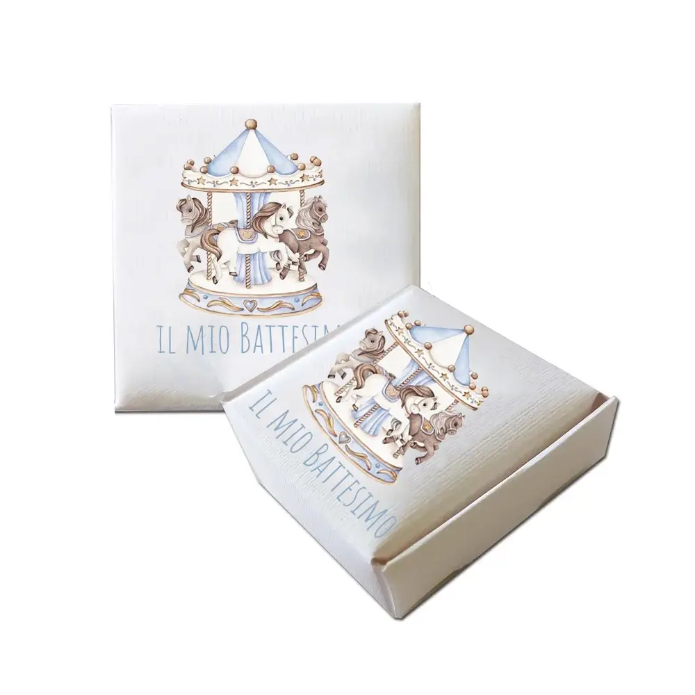 Scatolina Portaconfetti Mattonella Battesimo Giostrina Carousel Celeste - 1 pz