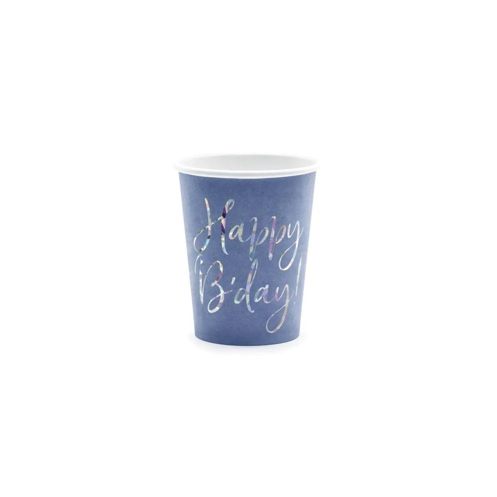 Bicchieri Blu Navy Happy Birthday olografico 6 pz 220ml  - KPP63-074-EU3