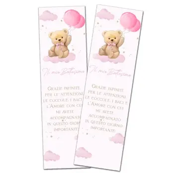 Segnaposto Rettangolare Battesimo Teddy Rosa - 1pz
