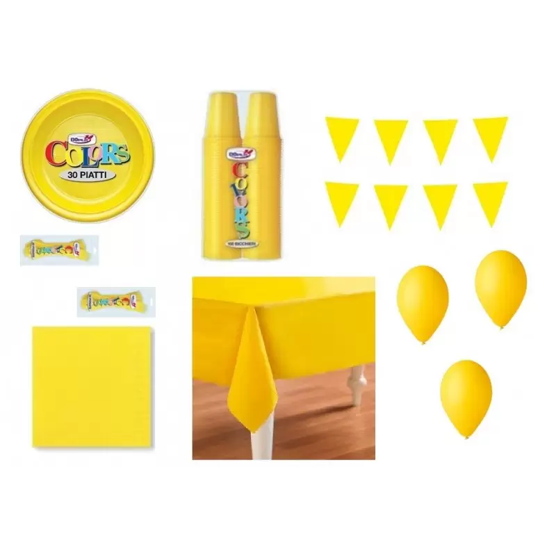 KIT N 31 COORDINATO MONOCOLORE GIALLO COMPLETO TAVOLA FESTA DECORAZIONE PARTY 