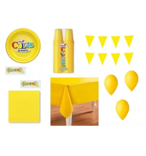 KIT N 31 COORDINATO MONOCOLORE GIALLO COMPLETO TAVOLA FESTA DECORAZIONE PARTY 