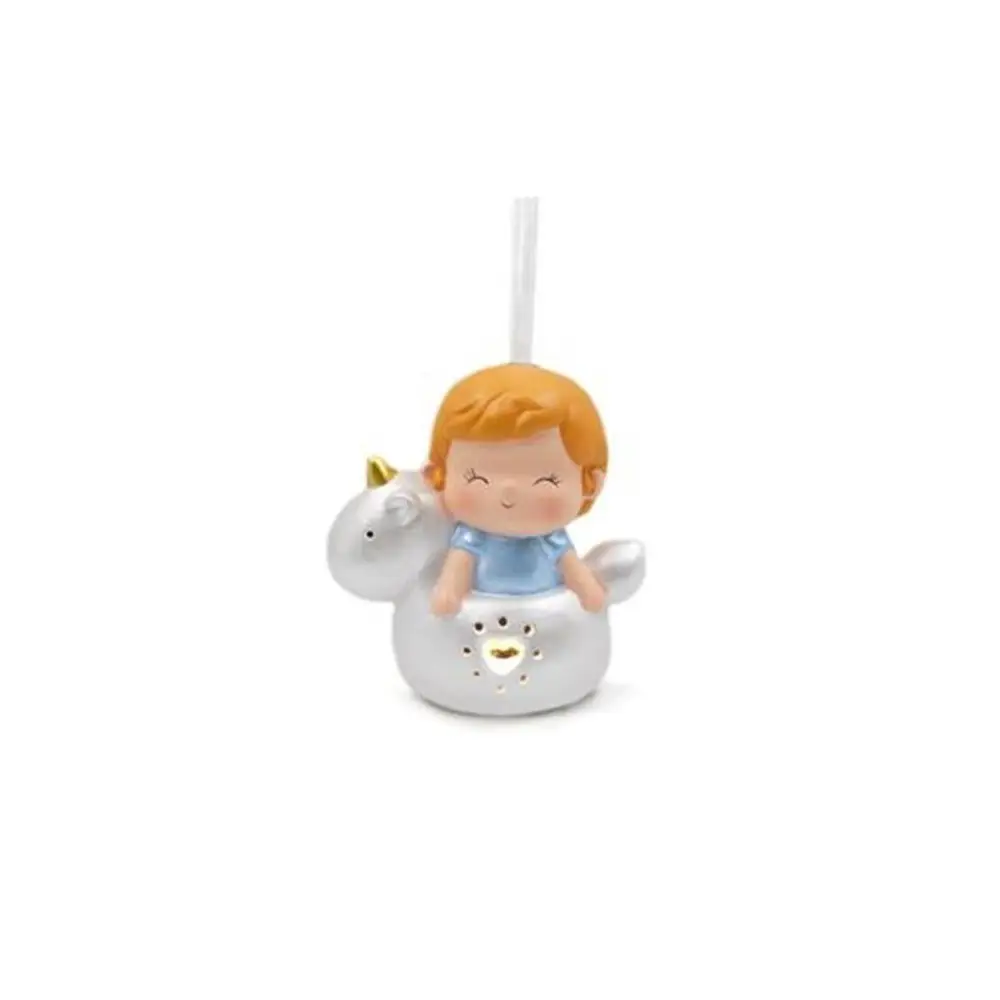 Profumatore Unicorno con Bimbo  in ceramica con led  10x11cm - 230625B