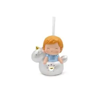 Profumatore Unicorno con Bimbo  in ceramica con led  10x11cm - 230625B