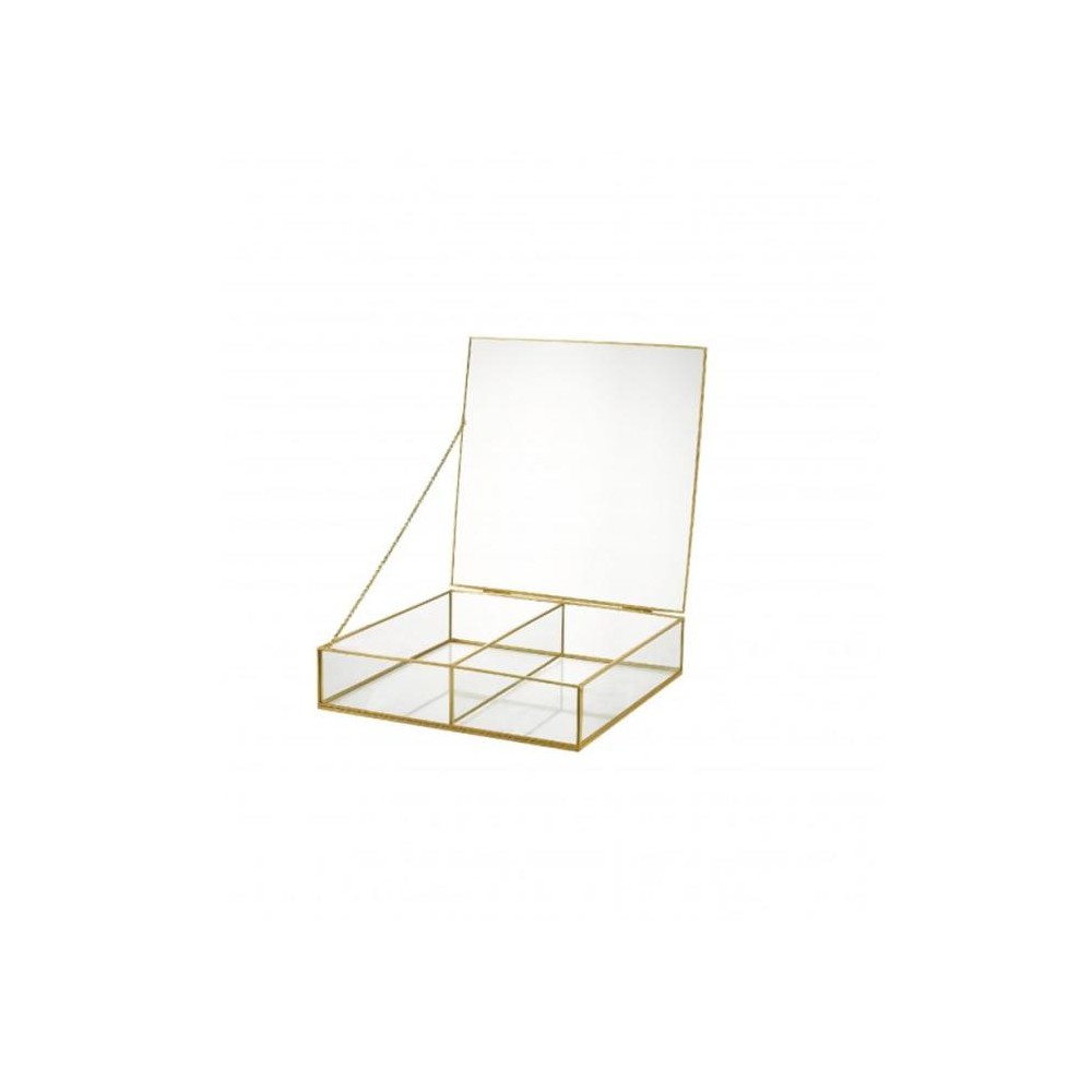 Scatola Cover box di vetro Trasparente con bordo oro 2 divisori 12x12x5h cm - FR235/12