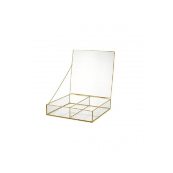 Scatola Cover box di vetro Trasparente con bordo oro 2 divisori 12x12x5h cm - FR235/12