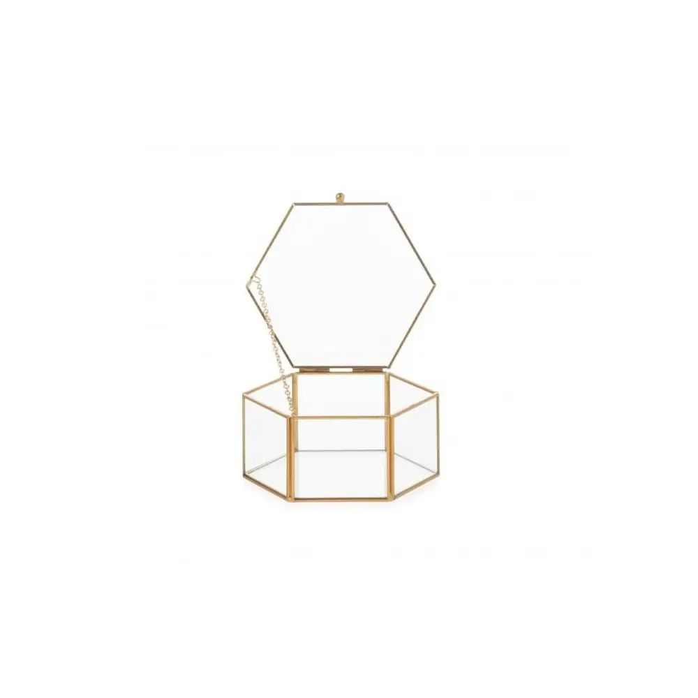 Scatola Esagono di vetro Cover box Trasparente con bordo oro 8*7,6 H 4 CM - FR274/08