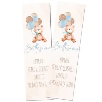 Segnaposto Rettangolare Battesimo Orsetto Celeste Con Palloncini - 1pz
