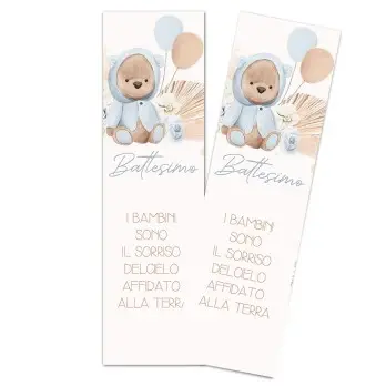 Segnaposto Rettangolare Battesimo Orsetto Pampas Celeste - 1pz