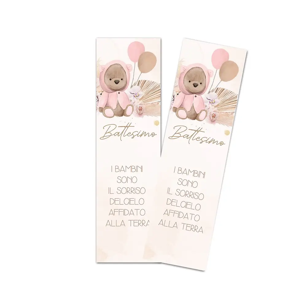 Segnaposto Rettangolare Battesimo Orsetta Pampas Rosa 1pz