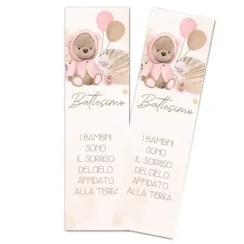 Segnaposto Rettangolare Battesimo Orsetta Pampas Rosa 1pz