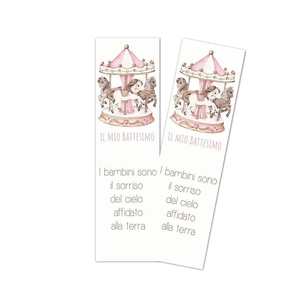 Segnaposto Rettangolare Battesimo Giostrina Carousel Rosa  - 1pz