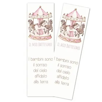 Segnaposto Rettangolare Battesimo Giostrina Carousel Rosa  - 1pz