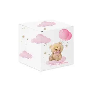 Scatolina portaconfetti cubetto il mio battesimo teddy Rosa- 1 pz