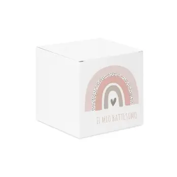 Scatolina portaconfetti cubetto battesimo Arcobaleno Boho Rosa - 1 pz