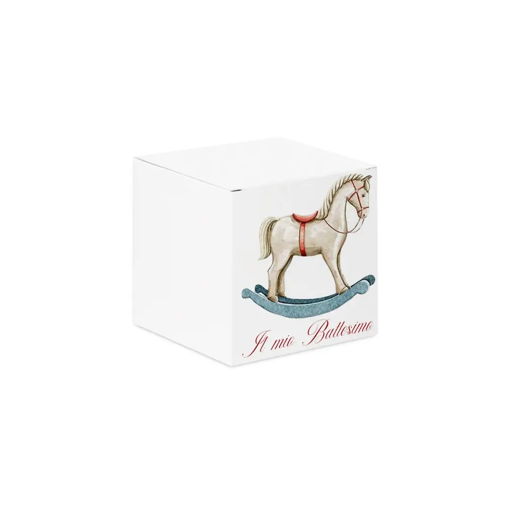 Scatolina portaconfetti cubetto battesimo Cavallucci a dondolo - 50 pz