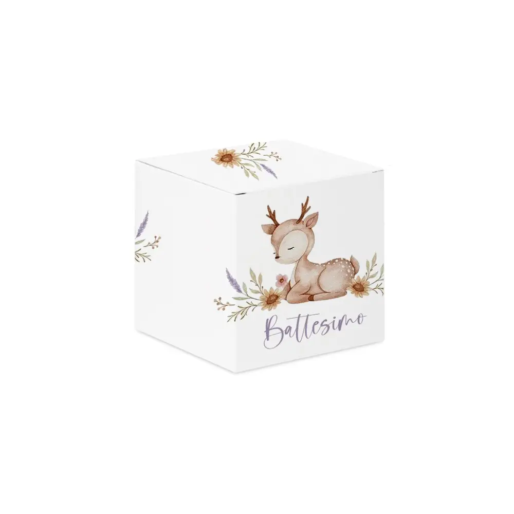 Scatolina portaconfetti cubetto battesimo Cerbiatto - 50 pz