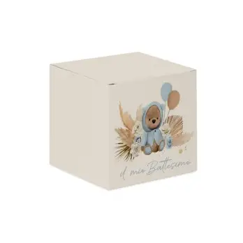 Scatolina portaconfetti cubetto battesimo Orsetto Pampas celeste  - 1 pz