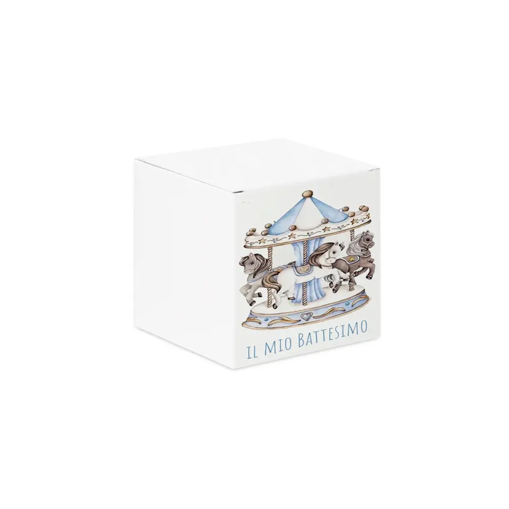 Scatolina portaconfetti cubetto battesimo Giostrina Carousel Celeste - 20 pz