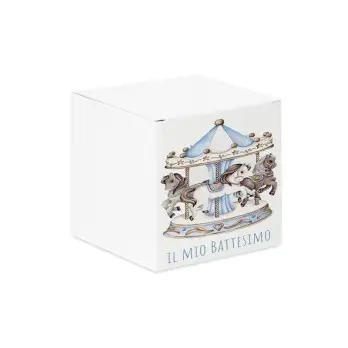 Scatolina portaconfetti cubetto battesimo Giostra Carousel Celeste  - 50 pz