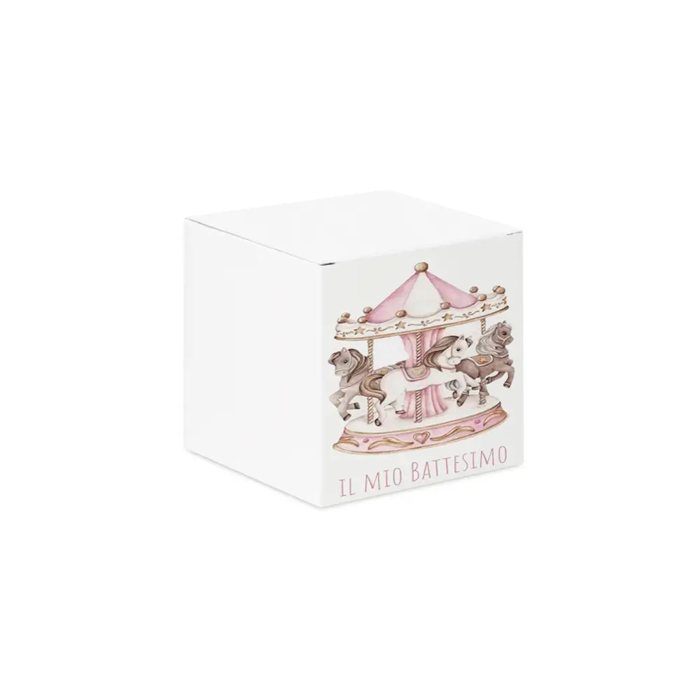 Scatolina portaconfetti cubetto battesimo Giostra Carousel Rosa  - 1 pz