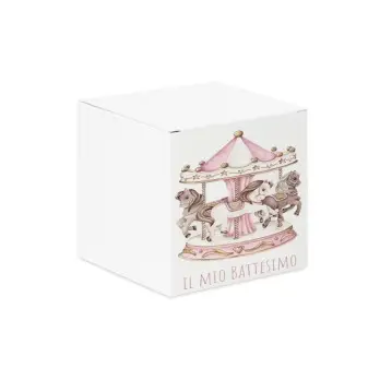 Scatolina portaconfetti cubetto battesimo Giostra Carousel Rosa - 50 pz