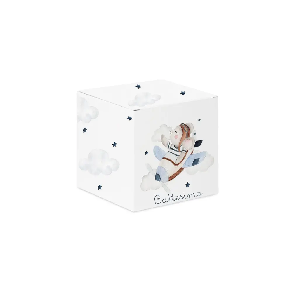 Scatolina portaconfetti cubetto battesimo Aviatore - 50 pz