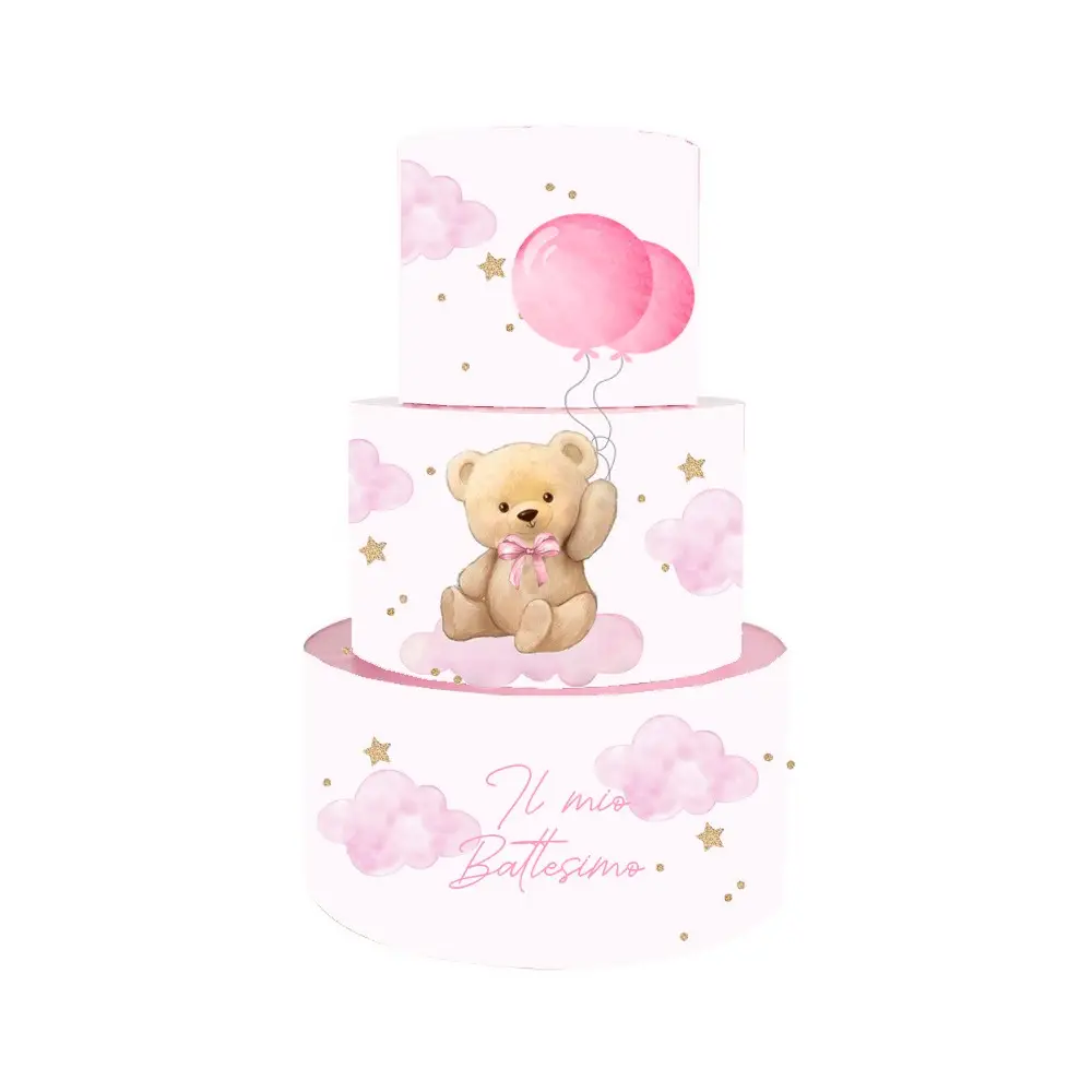 Torta Scenografica per Battesimo Teddy Rosa