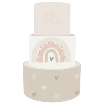 Torta Scenografica per Battesimo Arcobaleno boho rosa
