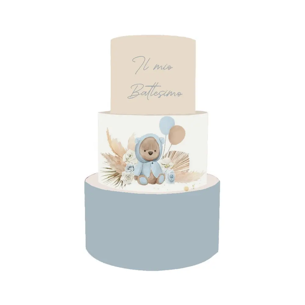Torta Scenografica per Battesimo Orsetto Pampas celeste