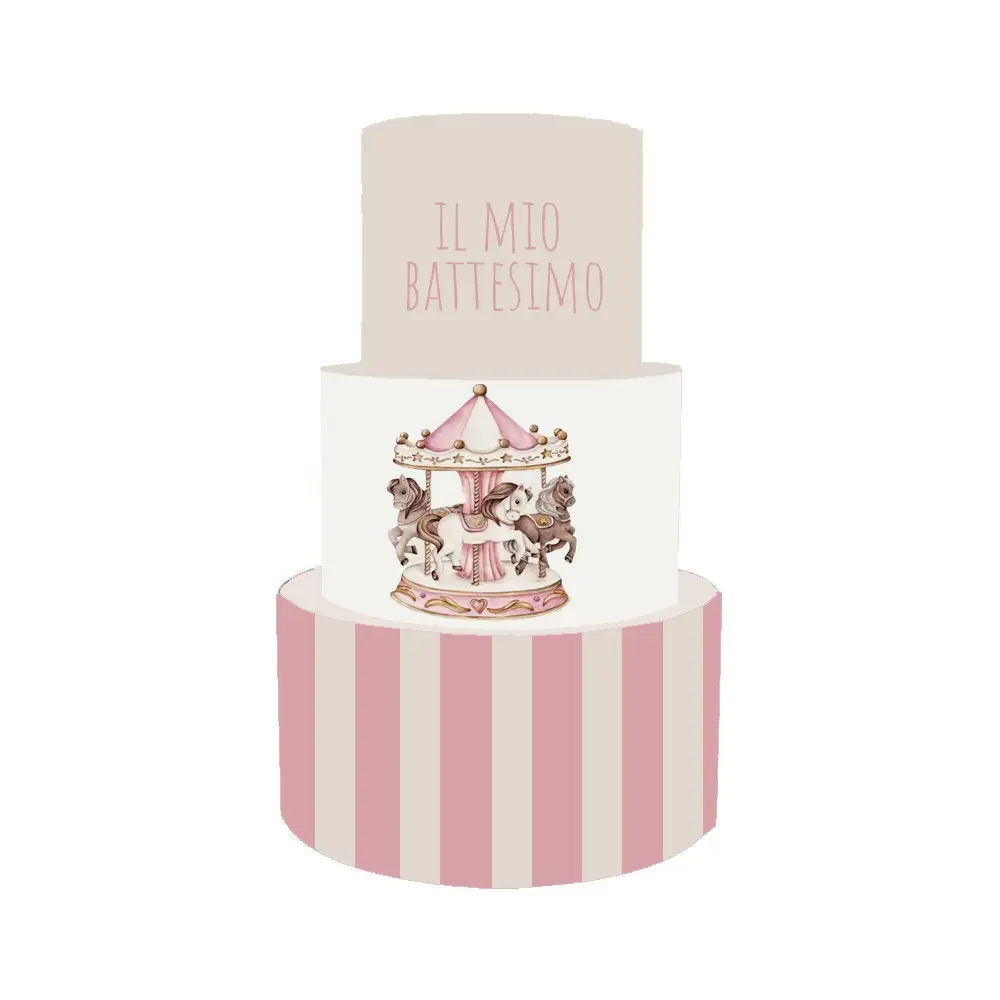 Torta Scenografica per Battesimo Giostrina Carousel Rosa