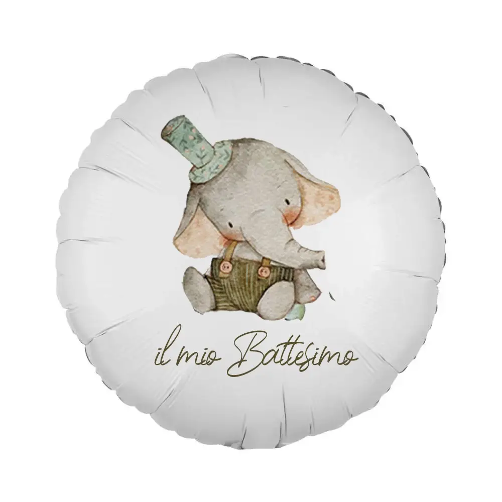 Palloncino foil stampa per battesimo Elefantino Green