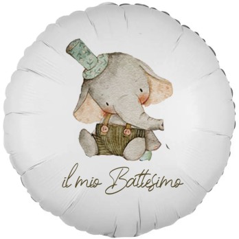 Palloncino foil stampa per battesimo Elefantino Green
