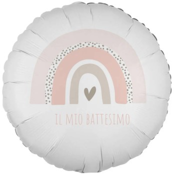 Palloncino foil stampa per battesimo Arcobaleno rosa