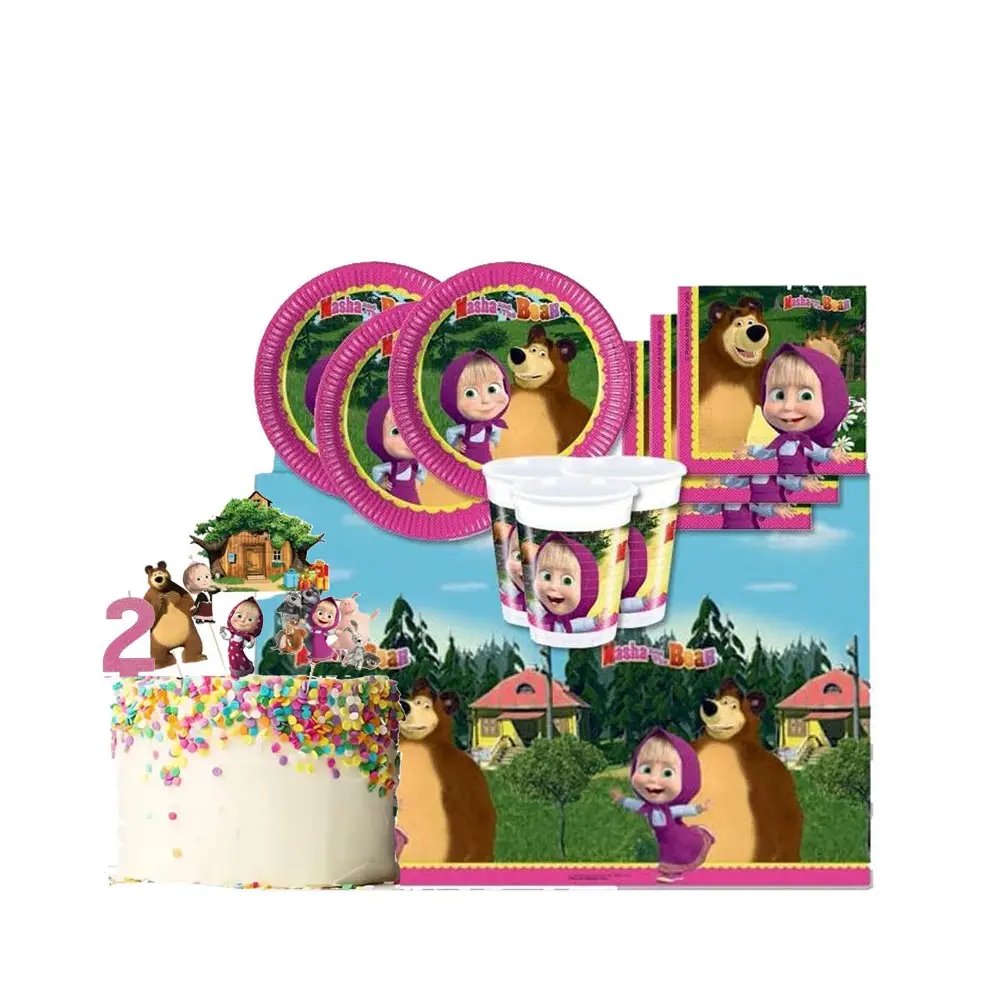 Kit n. 82  Masha e Orso con picks e candelina per torta