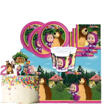 Kit n. 82  Masha e Orso con picks e candelina per torta