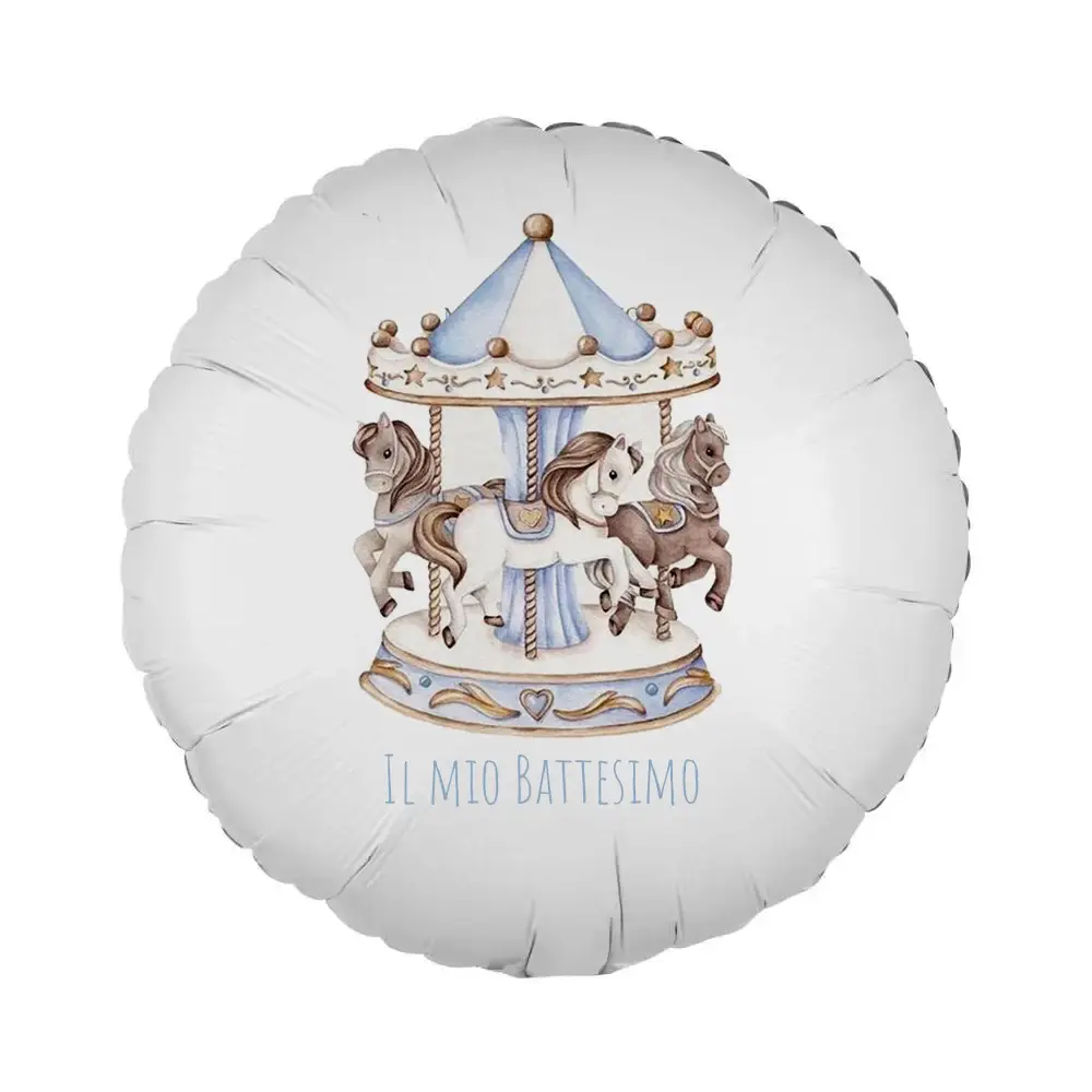 Palloncino foil stampa per battesimo Giostrina Carousel Celeste