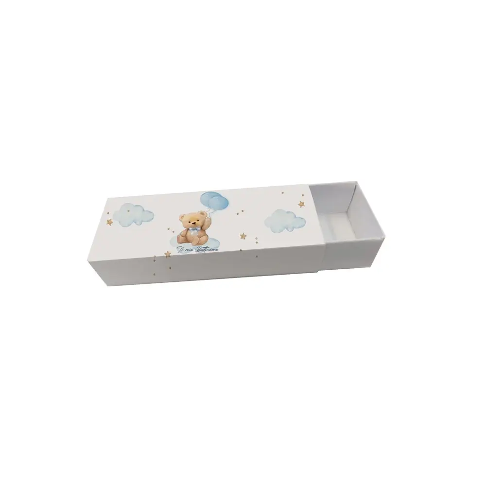 20 scatoline portaconfetti fiammifero Battesimo Teddy celeste