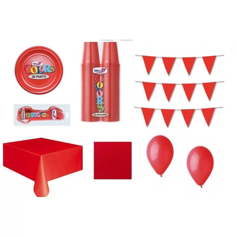 KIT N 31 COORDINATO TAVOLA MONOCOLORE ROSSO SET ADDOBBO TAVOLA FESTA PARTY 