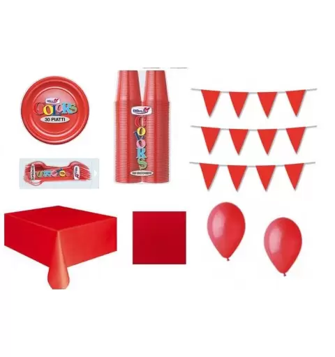 KIT N 31 COORDINATO TAVOLA MONOCOLORE ROSSO SET ADDOBBO TAVOLA FESTA PARTY 
