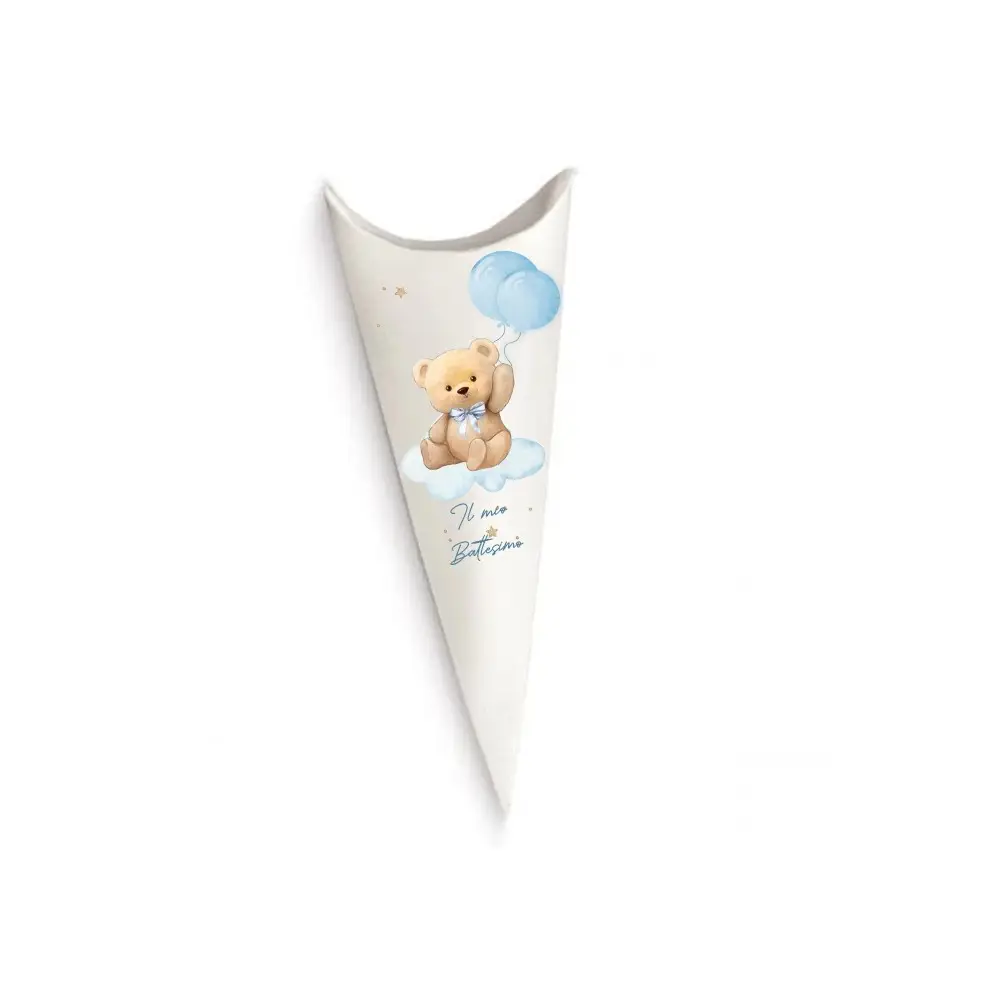 Cono Battesimo Teddy Celeste - 20 pz
