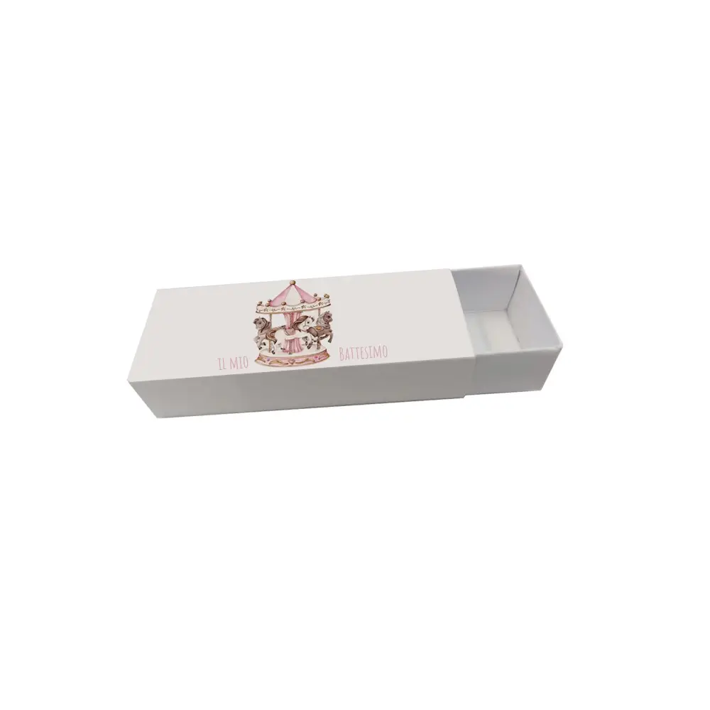 20 scatoline portaconfetti fiammifero Battesimo Carousel Rosa