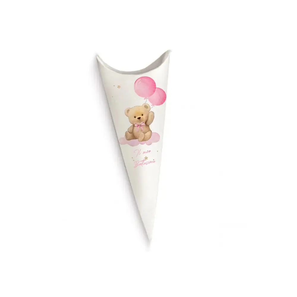 Cono Battesimo Teddy Rosa - 50 pz